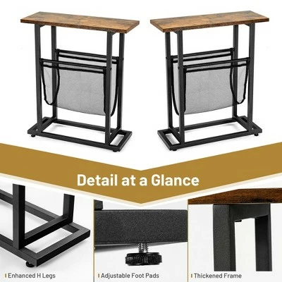 Costway 2PCS Industrial End Side Table Nightstand with Mesh Holder Rustic Brown 10 Costway 2PCS Industrial End Side Table Nightstand with Mesh Holder Rustic Brown - Image 8