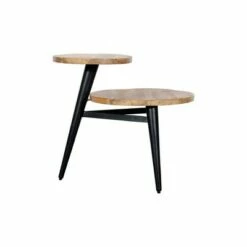 Wooden Sofa End Side Accent Table with Splayed Metal Legs Brown - Benzara