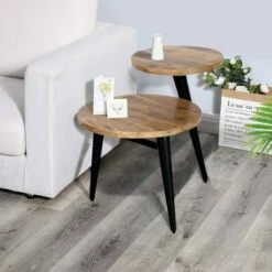 Wooden Sofa End Side Accent Table with Splayed Metal Legs Brown - Benzara -Side Tables Sales unnamed file 4467