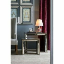 A&B Home Set of 2 Waverly Mirrored Nested Side Tables Mirrored/Brown - A&B Home