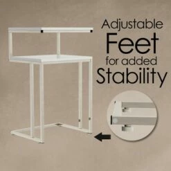 Hastings Home 2-Tier End Table - C-Shaped Side Table With Two Shelves and Metal Stand - White and Chrome -Side Tables Sales unnamed file 4509