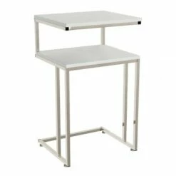 Hastings Home 2-Tier End Table - C-Shaped Side Table With Two Shelves and Metal Stand - White and Chrome -Side Tables Sales unnamed file 4513