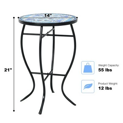 Costway Mosaic Side Table Accent Table Round Balcony Bistro End Table OrangeBlueNavy 4 Costway Mosaic Side Table Accent Table Round Balcony Bistro End Table OrangeBlueNavy - Image 2