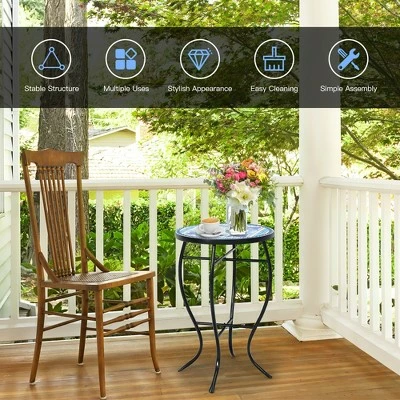 Costway Mosaic Side Table Accent Table Round Balcony Bistro End Table OrangeBlueNavy 5 Costway Mosaic Side Table Accent Table Round Balcony Bistro End Table OrangeBlueNavy - Image 3