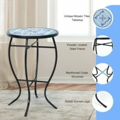 Costway Mosaic Side Table Accent Table Round Balcony Bistro End Table OrangeBlueNavy 17 Costway Mosaic Side Table Accent Table Round Balcony Bistro End Table OrangeBlueNavy -Side Tables Sales unnamed file 4517