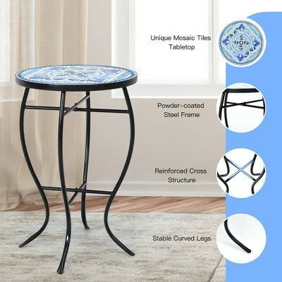 Costway Mosaic Side Table Accent Table Round Balcony Bistro End Table OrangeBlueNavy 6 Costway Mosaic Side Table Accent Table Round Balcony Bistro End Table OrangeBlueNavy - Image 4