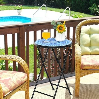 Costway Mosaic Side Table Accent Table Round Balcony Bistro End Table OrangeBlueNavy 11 Costway Mosaic Side Table Accent Table Round Balcony Bistro End Table OrangeBlueNavy - Image 9