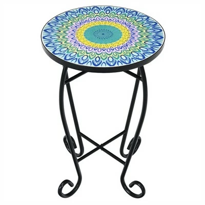 Costway Mosaic Side Table Accent Table Round Balcony Bistro End Table OrangeBlueNavy 12 Costway Mosaic Side Table Accent Table Round Balcony Bistro End Table OrangeBlueNavy - Image 10