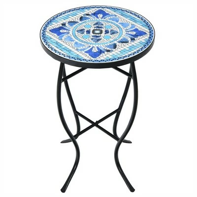 Costway Mosaic Side Table Accent Table Round Balcony Bistro End Table OrangeBlueNavy 13 Costway Mosaic Side Table Accent Table Round Balcony Bistro End Table OrangeBlueNavy - Image 11
