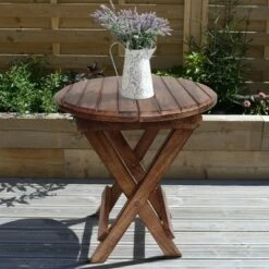 Wooden Round Folding Chair Side End Table with Planked Top Brown - The Urban Port -Side Tables Sales unnamed file 4534