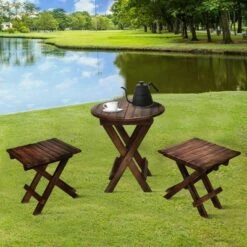 Wooden Round Folding Chair Side End Table with Planked Top Brown - The Urban Port -Side Tables Sales unnamed file 4536