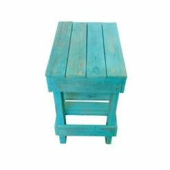 del Hutson Designs 100 Percent Reclaimed Solid Wood Rustic Contemporary Country Farmhouse Slim Side End Table for Living Room or Bedroom, Turquoise -Side Tables Sales unnamed file 4538