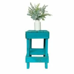 del Hutson Designs 100 Percent Reclaimed Solid Wood Rustic Contemporary Country Farmhouse Slim Side End Table for Living Room or Bedroom, Turquoise -Side Tables Sales unnamed file 4540