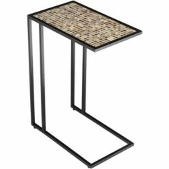 Teal Island Designs Coastal Black Rectangular Accent Side End Table 19 3/4" x 12" White Brown Mosaic Tabletop for Living Room Home -Side Tables Sales unnamed file 4588