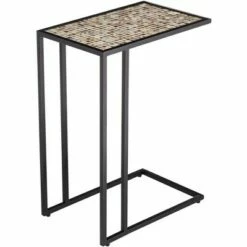 Teal Island Designs Coastal Black Rectangular Accent Side End Table 19 3/4" x 12" White Brown Mosaic Tabletop for Living Room Home -Side Tables Sales unnamed file 4590