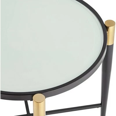 Studio 55D Modern Metal Round Accent Side End Table 25" Wide Matte Black Gold Marbleized Glass Tabletop for Living Room Bedroom 4 Studio 55D Modern Metal Round Accent Side End Table 25" Wide Matte Black Gold Marbleized Glass Tabletop for Living Room Bedroom - Image 2