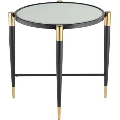 Studio 55D Modern Metal Round Accent Side End Table 25" Wide Matte Black Gold Marbleized Glass Tabletop for Living Room Bedroom 6 Studio 55D Modern Metal Round Accent Side End Table 25" Wide Matte Black Gold Marbleized Glass Tabletop for Living Room Bedroom - Image 4