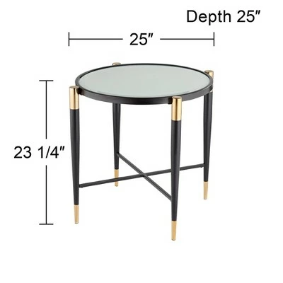 Studio 55D Modern Metal Round Accent Side End Table 25" Wide Matte Black Gold Marbleized Glass Tabletop for Living Room Bedroom 8 Studio 55D Modern Metal Round Accent Side End Table 25" Wide Matte Black Gold Marbleized Glass Tabletop for Living Room Bedroom - Image 6
