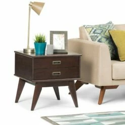 Tierney Solid Hardwood Mid Century Side Table - Wyndenhall Brown