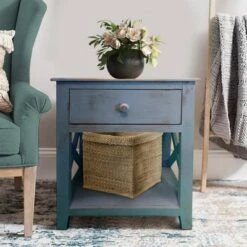 24" Wooden 1 Drawer End Table with Cross Sides and Open Bottom Shelf - The Urban Port Cream -Side Tables Sales unnamed file 4647