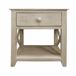24" Wooden 1 Drawer End Table with Cross Sides and Open Bottom Shelf - The Urban Port Cream -Side Tables Sales unnamed file 4649