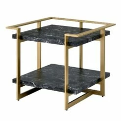2pc Buntington Coffee and Side Table Set with Faux Marble Gold Coating/Black - miBasics