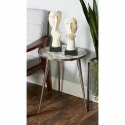 Olivia & May Contemporary Agate Tripod Side Table Silver - Olivia & May
