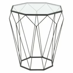 Metal and Glass Octagonal Side Table Dark Gray - Olivia & May