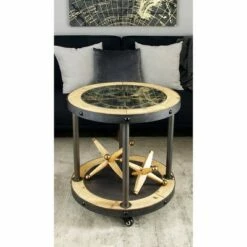 Olivia & May Industrial Side Table with Clock Tabletop Brown - Olivia & May