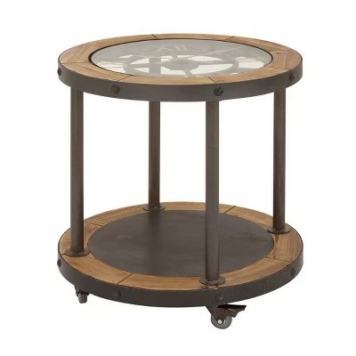 Olivia & May Industrial Side Table with Clock Tabletop Brown - Olivia & May 4 Olivia & May Industrial Side Table with Clock Tabletop Brown - Olivia & May - Image 2