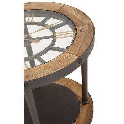Olivia & May Industrial Side Table with Clock Tabletop Brown - Olivia & May 5 Olivia & May Industrial Side Table with Clock Tabletop Brown - Olivia & May - Image 3