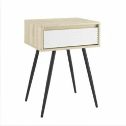 Mid-Century Modern Fluted Drawer Side Table - Saracina Home Solid White/dark Walnut -Side Tables Sales unnamed file 4749