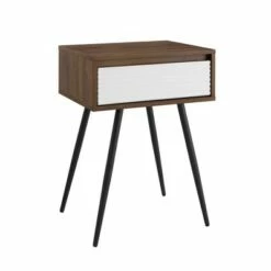 Mid-Century Modern Fluted Drawer Side Table - Saracina Home Solid White/dark Walnut -Side Tables Sales unnamed file 4750