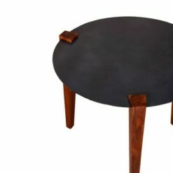 20" Round Metal Top Side End Table with Tapered Legs Brown/Black - The Urban Port