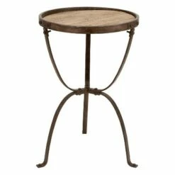 Rustic Iron and Natural Wood Frame Round Side Table Brown - Olivia & May