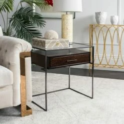 Caelan Glass Side Table Dark Brown - Safavieh