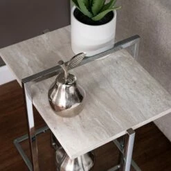 Svamvil Faux Marble Side Table Silver/White - Aiden Lane