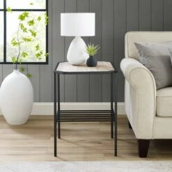 Modern 2 Tier Chamfered Corner Side Table - Saracina Home Dark Walnut