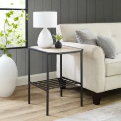 Modern 2 Tier Chamfered Corner Side Table - Saracina Home Dark Walnut -Side Tables Sales unnamed file 4908