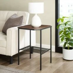 Modern 2 Tier Chamfered Corner Side Table - Saracina Home Dark Walnut -Side Tables Sales unnamed file 4909