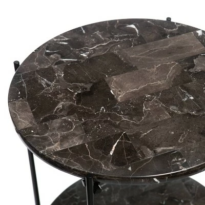 Simchett Round Marble Side Table Gray/Black - Aiden Lane 5 Simchett Round Marble Side Table Gray/Black - Aiden Lane - Image 3