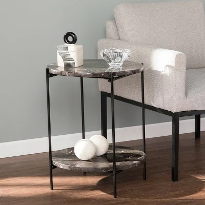 Simchett Round Marble Side Table Gray/Black - Aiden Lane 6 Simchett Round Marble Side Table Gray/Black - Aiden Lane - Image 4
