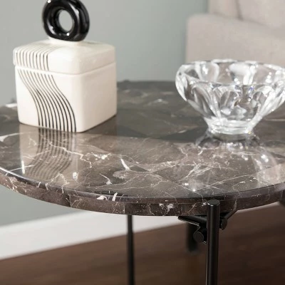 Simchett Round Marble Side Table Gray/Black - Aiden Lane 7 Simchett Round Marble Side Table Gray/Black - Aiden Lane - Image 5