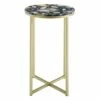 Vivian Glam X Leg Round Side Table - Saracina Home Faux Marble Gray/gold