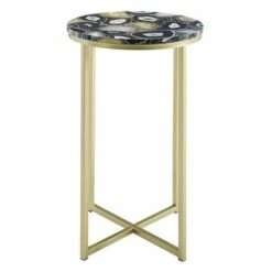 Vivian Glam X Leg Round Side Table - Saracina Home Faux Marble Gray/gold