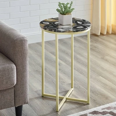 Vivian Glam X Leg Round Side Table - Saracina Home Faux Marble Gray/gold 4 Vivian Glam X Leg Round Side Table - Saracina Home Faux Marble Gray/gold - Image 2