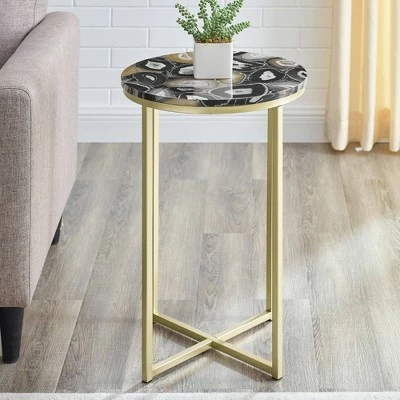 Vivian Glam X Leg Round Side Table - Saracina Home Faux Marble Gray/gold 5 Vivian Glam X Leg Round Side Table - Saracina Home Faux Marble Gray/gold - Image 3