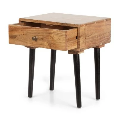 Uvalda Handcrafted Mid-Century Modern Wooden Side Table with Drawer Natural/Black - Christopher Knight Home 4 Uvalda Handcrafted Mid-Century Modern Wooden Side Table with Drawer Natural/Black - Christopher Knight Home - Image 2