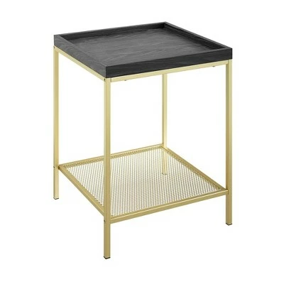 Rosalyn Urban Industrial Glam Square Tray Side Table with Metal Mesh Shelf Graphite/Gold - Saracina Home 3 Rosalyn Urban Industrial Glam Square Tray Side Table with Metal Mesh Shelf Graphite/Gold - Saracina Home