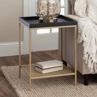 Rosalyn Urban Industrial Glam Square Tray Side Table with Metal Mesh Shelf Graphite/Gold - Saracina Home 4 Rosalyn Urban Industrial Glam Square Tray Side Table with Metal Mesh Shelf Graphite/Gold - Saracina Home - Image 2